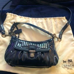 Coach “Poppy” Liquid Gloss Navy Patent Purse with Dust Bag - Two Straps